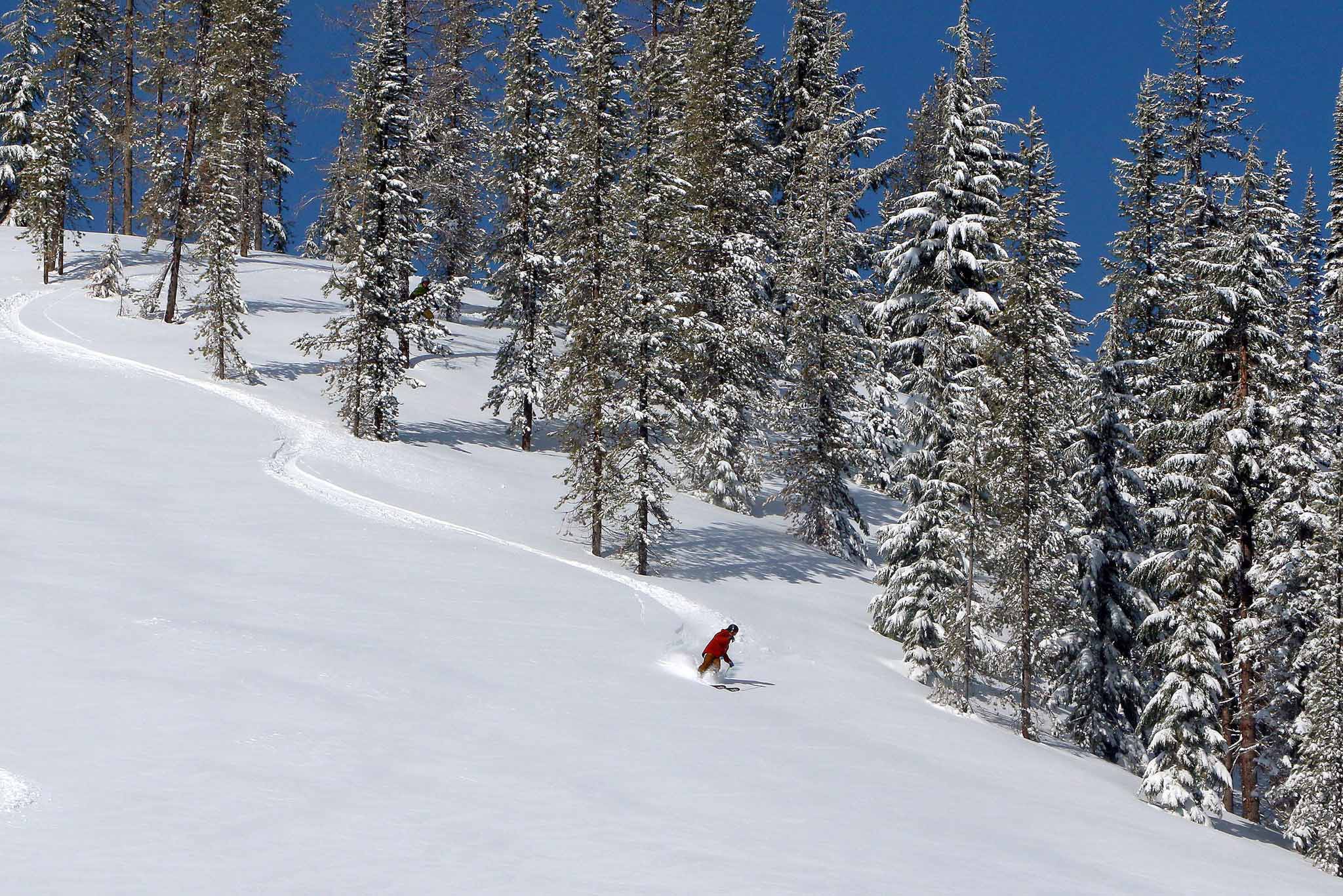 Skiing down Eagle Peak at Lookout Pass